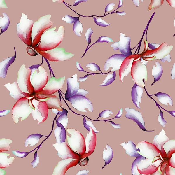 水彩手描き植物の花 テクスチャ ラッパーパターン フレーム ボーダーやモックアップのためのアクエラレ野生の花 芸術植物図 — ストック写真