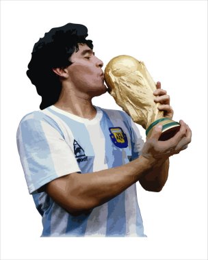 Diego Maradona Öpücük Futbol Kupası, Dünya Kupası Son Anı Arjantinli futbolcu Vector Illustration