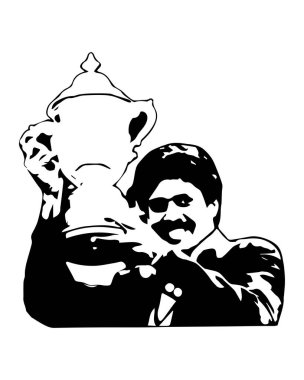 Hindistan 1983 Kriket Dünya Kupası Galibi Kriket Kupasını Kapil Dev, Vector Illustration Abstract Black ve White Ediable image ile kutluyor 