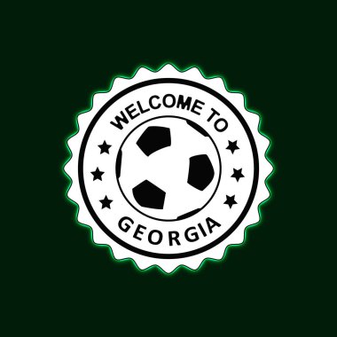 Renkli tasarım illüstrasyonlu GEORGIA Neon Stamp 'e hoş geldiniz Yeşil arka plan Futbol Futbol Merkezi