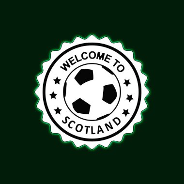 Renkli tasarım illüstrasyonlu SCOTLAND Neon Stamp 'e hoş geldiniz Yeşil arka plan Futbol Futbol Merkezi