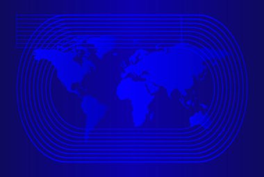 Stadyum Koşu Alanı, Mavi Arkaplan Dünya Haritası, Vektör Resimleri Özeti