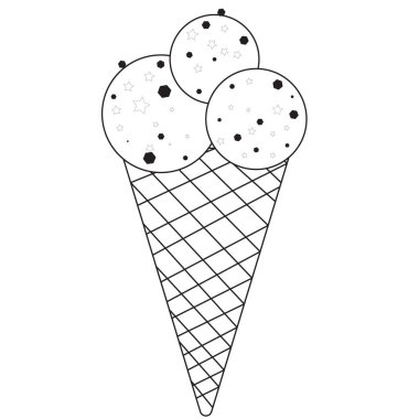 Siyah ve beyaz izole edilmiş dondurma ikonu. Waffle Dondurmasının Vektör İllüstrasyonu