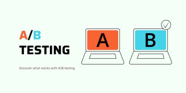 A-B Banner 'ı Beyaz Arkaplanda Test Ediyor. Siyah Metin ve İş ve Pazarlama için Renkli Simgelerle Şık Deney SancağıName