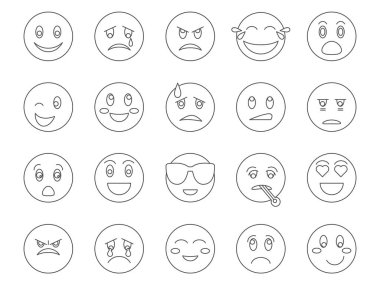 Emoji Reaksiyon Simgeleri Ayarlandı. Duygusal İfadeler. Düzenlenebilir Vuruş. Basit Simge Vektör Koleksiyonu