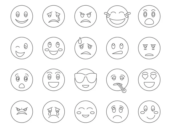 Emoji Reaktionen Symbole Gesetzt Gefühlsausdrücke Editierbarer Schlaganfall Einfache Icons Vector — Stockvektor