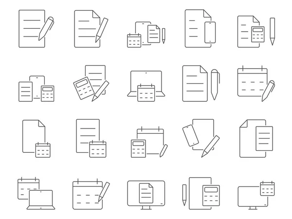 Symbole Für Büro Und Arbeitsplatz Gesetzt Bürobedarf Kalender Taschenrechner Editierbarer — Stockvektor