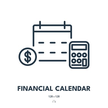 Finansal Takvim Simgesi. Planlama, Finans, Hesap Makinesi. Düzenlenebilir Vuruş. Basit Vektör Simgesi