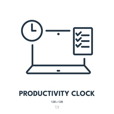 Üretim Saati Simgesi. Verimlilik, zaman, performans. Düzenlenebilir Vuruş. Basit Vektör Simgesi