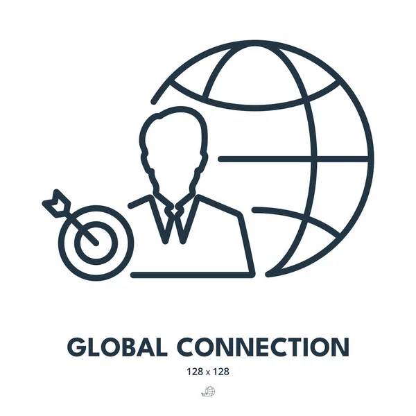 Global Connection Icon Technology Communication Network Editable Stroke Simple Vector — Stock Vector