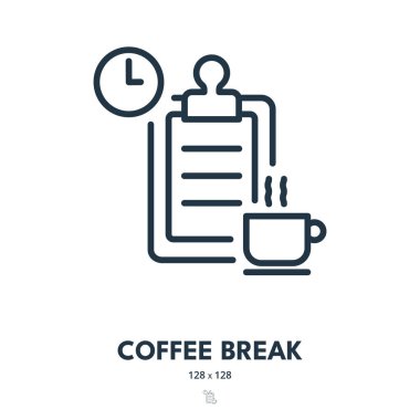 Kahve molası ikonu. Kupa, içki, iş. Düzenlenebilir Vuruş. Basit Vektör Simgesi