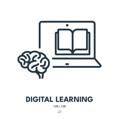 Dijital Öğrenme Simgesi. Teknoloji, Bilgi, Okuma. Düzenlenebilir Vuruş. Basit Vektör Simgesi