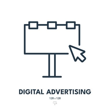 Dijital Reklam Simgesi. Online, Promosyon, Pazarlama. Düzenlenebilir Vuruş. Basit Vektör Simgesi