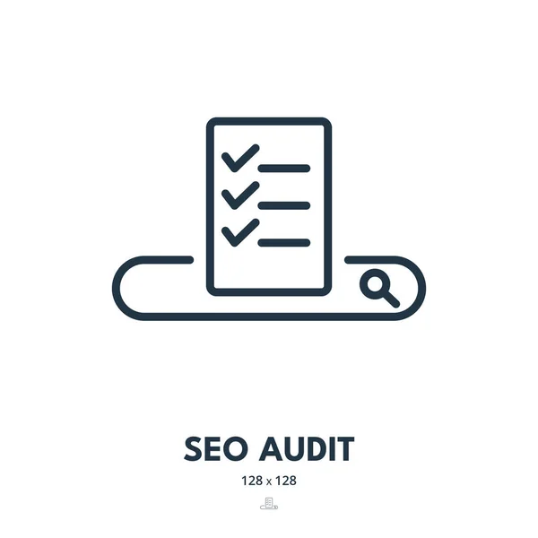 Seo Audit Icon Optimalizace Pro Vyhledávače Report Analysis Upravitelný Tah — Stockový vektor
