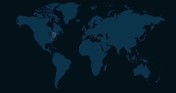 4K動画のワールドマップアニメーション ホワイトマップ ワシントンD ダークブルーワールドマップの波 — ストック動画