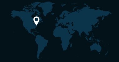 4K Video 'da Dünya Harita Animasyonu. Washington 'dan Pekin' e uçan uçak.