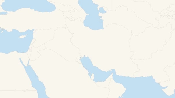 Zooma Till Iran Och Irak Blå Och Vit Världskarta Animering — Stockvideo