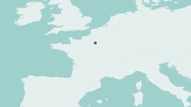 Zoom Para Paris Mapa Mundo Animação Vídeo — Vídeo de Stock