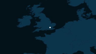 Dünya Haritasında Londra 'ya yakınlaş. 4K Videoda Canlandırma