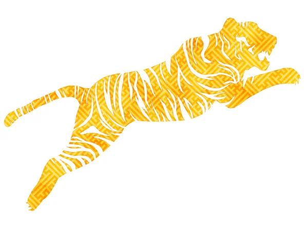 Håndtegnet Illustration Kat Med Gul Baggrunde Tiger - Stock-foto