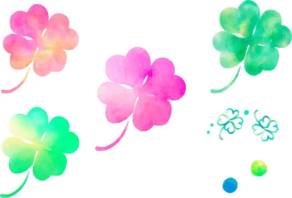 Green and pink watercolour clover.
