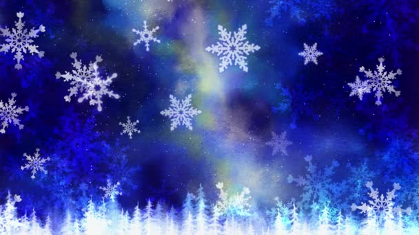 Зимнее Ночное Небо Снежинки — стоковое видео