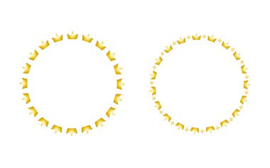 Çerçevelenmiş altın dairesel taç seti.