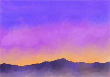 Suluboya resimli bir akşam manzarası. Akşam manzarası. Sihirli saat..