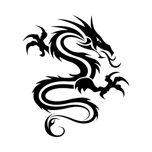 Tatuaje Vector Dragon Patrón Negro Sobre Fondo Blanco — Vector de stock