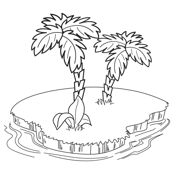 Palmiye ağaçlarının vektör çizdiği ada. Beyaz arkaplan.