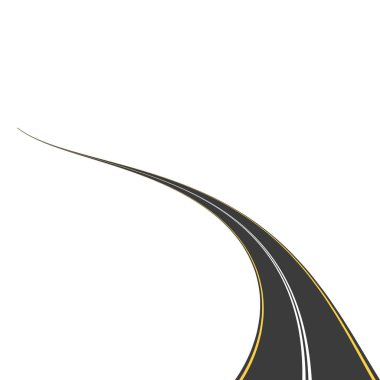 Soyut asfalt yol mesafeye gider. Beyaz bir arkaplanda izole edilmiş.