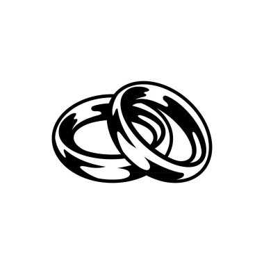 Wedding rings contour black, vector illustration on an isolated white background.
