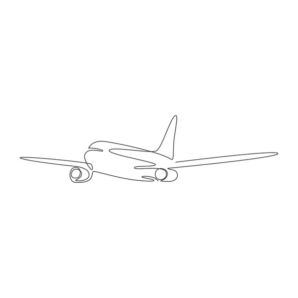Airplane One Line Vector Drawing White Background — Stock Vector