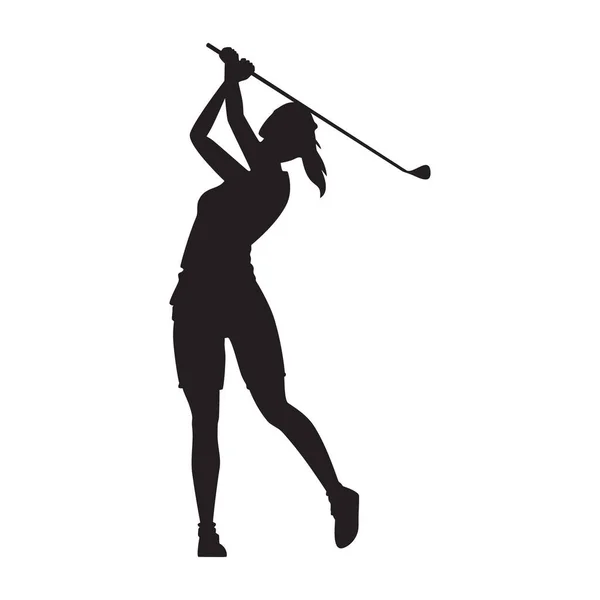 Meisje Golf Speler Vector Silhouet Witte Achtergrond — Stockvector
