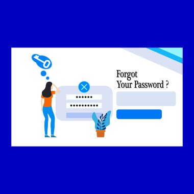 Şifrenizi ve İngilizce yazınızı unuttunuz. Vektör web sayfası şablonu, yanlış parola girdisi. Kız şifreyi, anahtarları, saksıda bir çiçeği, şifre girmek için bir tarlayı hatırlıyor.. 