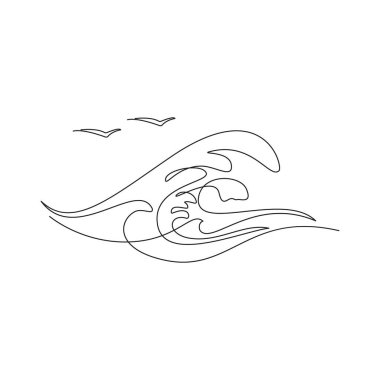 Bir sıra deniz dalgası. Beyaz arkaplanda vektör çizimi.