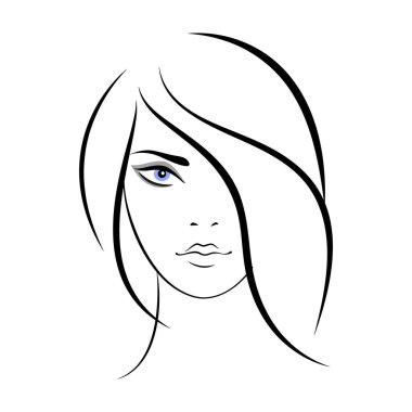 Kadın yüzü silueti. Beyaz arkaplanda vektör çizimi.