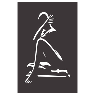 Kız yerde oturuyordur. Vektör çizimi.