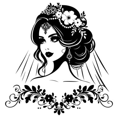 Güzel gelin silueti. Beyaz arkaplanda vektör çizimi.