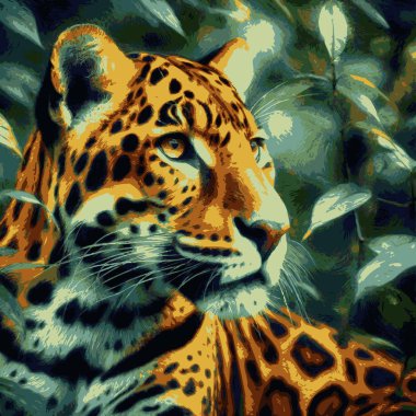 Leopar renk vektörü çizimi. Doğanın arka planına karşı.
