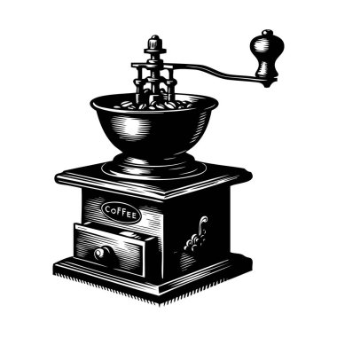 Eski kahve öğütücüsü. Beyaz arkaplanda vektör çizimi.