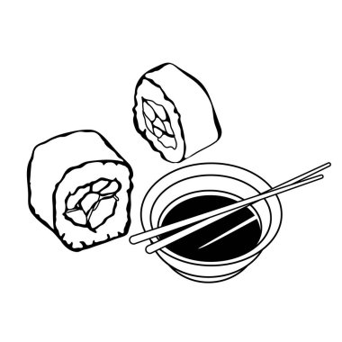 Suşi vektör hatlarını yuvarlar. Beyaz izole arkaplan.