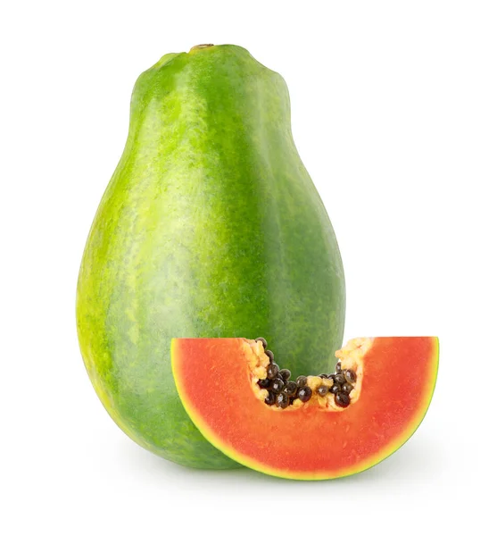 Isolerad Papaya Färsk Papaya Frukt Och Bit Isolerad Vit Bakgrund — Stockfoto
