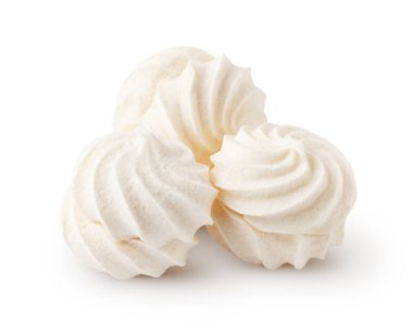 İzole edilmiş marşmelov. Üç yuvarlak Zephir (lokum) grubu kırpma yolu ile beyaz zemin üzerinde izole