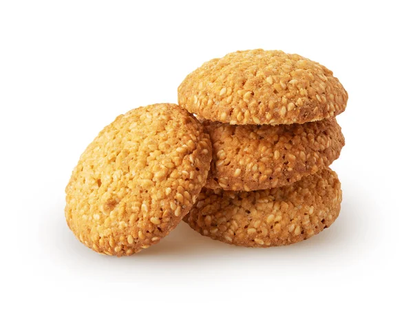 Empilement Délicieux Biscuits Farine Avoine Avec Des Graines Sésame Isolées — Photo