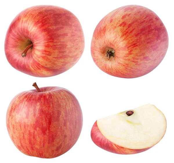 Collection Pommes Pommes Rouges Avec Des Tranches Isolées Sur Blanc — Photo
