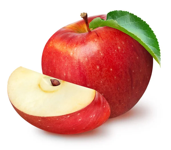 Изолированные Яблоки Целый Красный Плод Яблока Ломтиком Разрез Изолированы Белом — стоковое фото