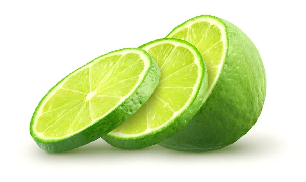 Sliced Limoen Fruit Geïsoleerd Van Witte Achtergrond Met Clipping Pad — Stockfoto