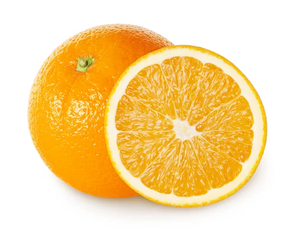 Fruta Naranja Con Una Rebanada Aislada Blanco — Foto de Stock