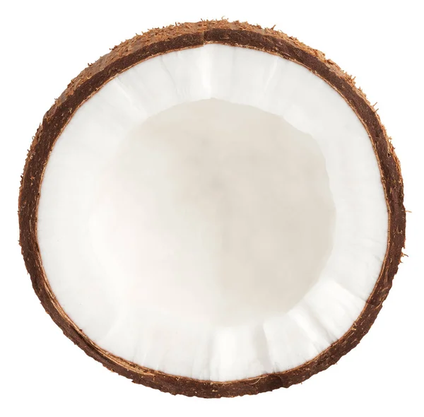 Kokos Białym Tle Połowa Mleka Kokosowego Topw Widok Białym Tle — Zdjęcie stockowe